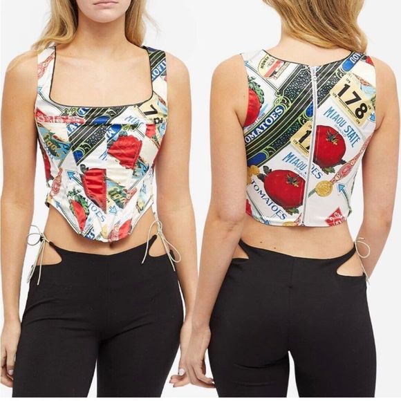 Miaou Campbell Satin Corset Figaro Italy Print Size 1XL NWT $269 - Picture 2 of 6